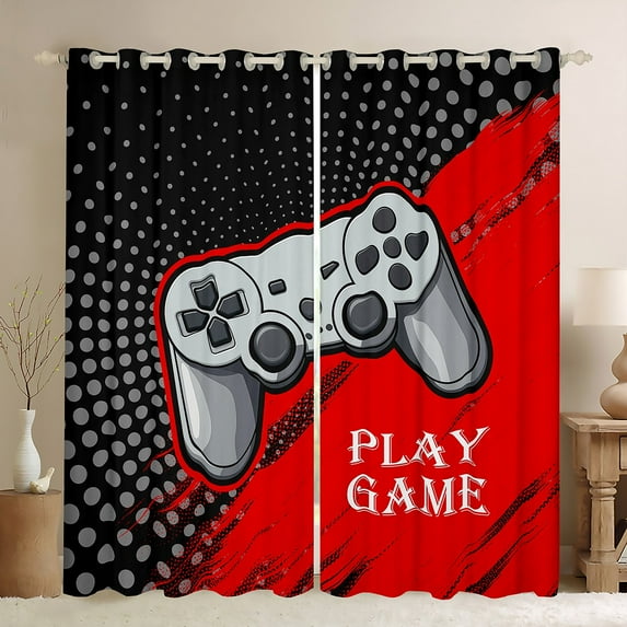 Feelyou Cartoon Gamepad Player Black Out Curtains for Kid, Chic Cycle Abstract Curtains Pack of 2 (42x63 Each), Play Game Theme Bedroom Curtains, Window Curtains Home Decor