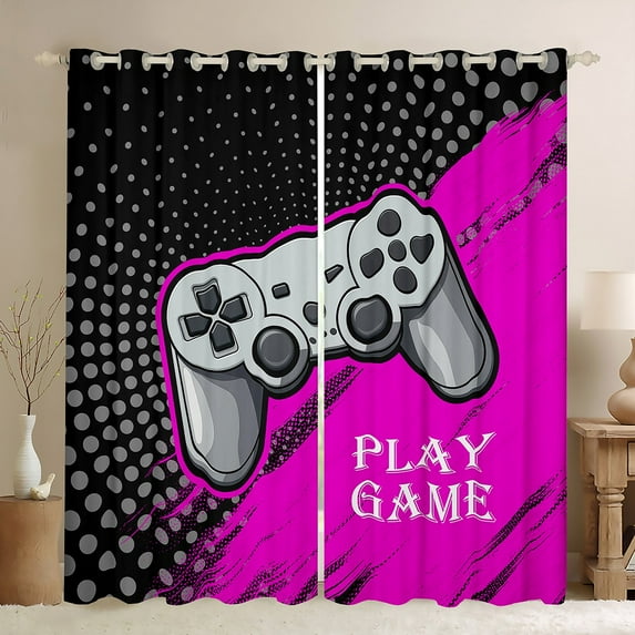 Feelyou Cartoon Gamepad Player Curtains Pack of 2 (42x84 Each) for Kid, Fuchsia Cycle Abstract Curtains Blackout, Play Game Theme Bedroom Curtains, Window Curtains Decor