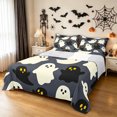 thumbnail image 1 of Feelyou Cartoon Ghost Bed Sheets, Spooky Skull Full Size Sheets, Dark Gray Cream, 4pcs, 1 Flat Sheet, 1 Fitted Sheet and 2 Pillowcases, 1 of 5