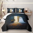 thumbnail image 1 of Feelyou Cartoon Ghost Black Cat Twin Quilt Set, Spooky Cabin Animal Twin Coverlet Set, Dark Teal Amber, 2-Piece, 1 Comforter and 1 Pillowcase, 1 of 7