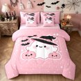 thumbnail image 1 of Feelyou Cartoon Ghost Pumpkin Twin Bedding, Kawaii Halloween Bat Bedding Comforter Set, Pink Reversible, 7 Pieces, 1 of 7