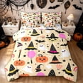 thumbnail image 1 of Feelyou Cartoon Ghost Witch Hat Twin Bedding, Cute Pumpkin Bat Bedding Comforter Set, Beige, Halloween Reversible, 7 Pieces, 1 of 7