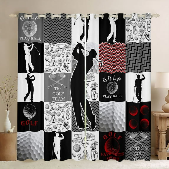 Feelyou Cartoon Golf Print Black Out Curtains, Eat Sports Sleep Curtains Pack of 2 (42x63 Each), Teens Kids Boys Girls Bedroom Curtains, Black Out Curtains Decor