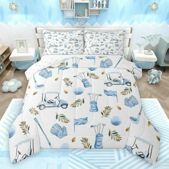 Feelyou Cartoon Golf Sport Bedding Comforter Set for Teens, Plant Botanical Twin Comforter Sets, Kawaii Cartoon Theme Reversible Bedding Set, Luxury Bedroom Decor, 2-Piece