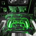 thumbnail image 1 of Feelyou Cartoon Green Gamepad Twin Bedding Sets 7-Piece for Kids, Neon Square Honeycomb Bedding Comforter Set, Modern Video Gamer Reversible Sheet Sets, Super Cozy Room Decor, 1 of 8