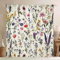 Feelyou Cartoon Groovy Flower Black Out Curtains, Green Leaf Botanical Curtains Pack of 2 (42x63 Each), Rustic Lavender Floral Bedroom Curtains, Blackout Curtains Bedroom Decor