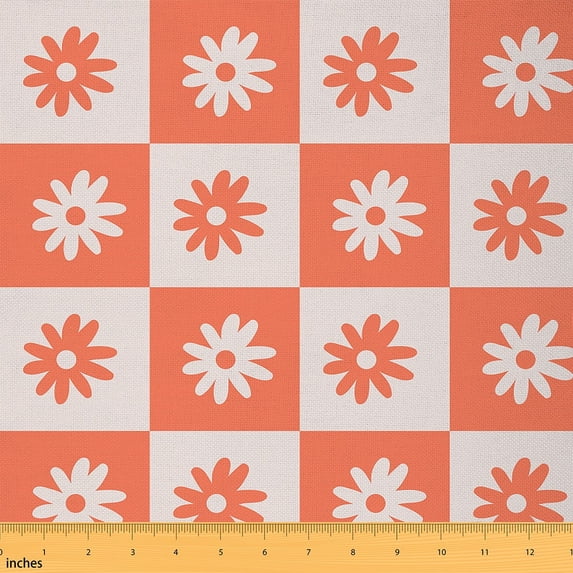 Feelyou Cartoon Groovy Flower Fabric by the Yard 2 Yards for Kids, Retro Buffalo Room Decor Fabric by the Yard, Rustic Farmhouse Fabric for Sewing, Breathable Home Decor