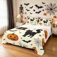 thumbnail image 1 of Feelyou Cartoon Halloween Cat King Sheets, Gothic Pumpkin Castle Bedding, Cream Orange, 4pcs, 1 Flat Sheet, 1 Fitted Sheet and 2 Pillowcases, 1 of 5