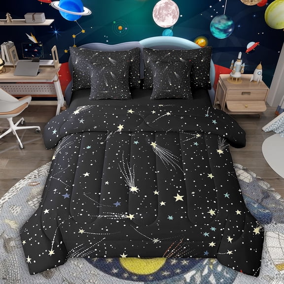 Feelyou Cartoon Horoscope Bedding Comforter Set 7pcs, Stars Starry Sky Queen Bedding Sets