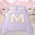 thumbnail image 1 of Feelyou Cartoon Initial Letter Full Size Comforter Sets, Kawaii Monogrammed M Bedding Comforter Set, Dreamy Purple Stripes Reversible Bedding Sets, Super Cozy Room Decor, 3 Pieces, 1 of 8