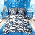 thumbnail image 1 of Feelyou Cartoon Ink Shark Twin Bedding Sets for Men Boys, Line Art Animal Bedding Comforter Set, Blue White, Blue Reversible, 7pcs, 1 of 7