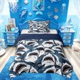 thumbnail image 1 of Feelyou Cartoon Ink Shark Twin Comforter Sets for Men Boys, Line Art Animal Bedding Set, Blue White, Blue Reversible, 2pcs, 1 of 6