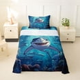 thumbnail image 1 of Feelyou Cartoon Kawaii Shark Twin Sheet Sets for Kids Boys Girls, Mystic Undersea Reef Animal Bedding, Blue, 3pcs, 1 of 5