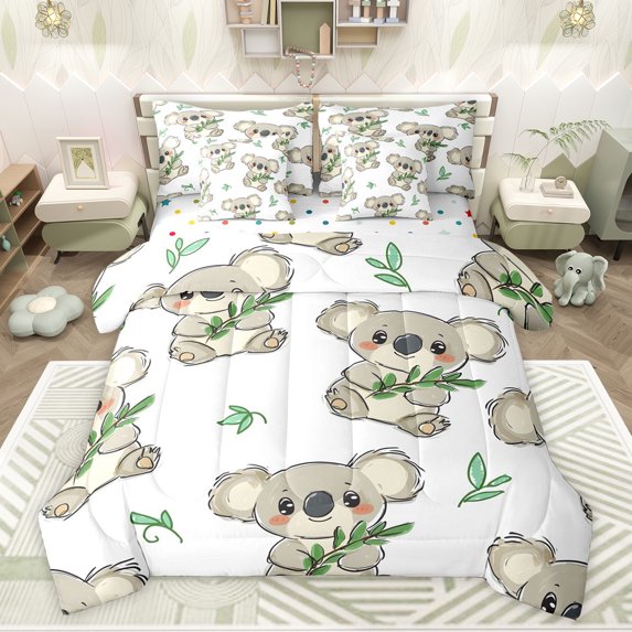Feelyou Cartoon Koala Bedding Comforter Set 7 Pieces, Cute Animal Lover Full Bedding Set