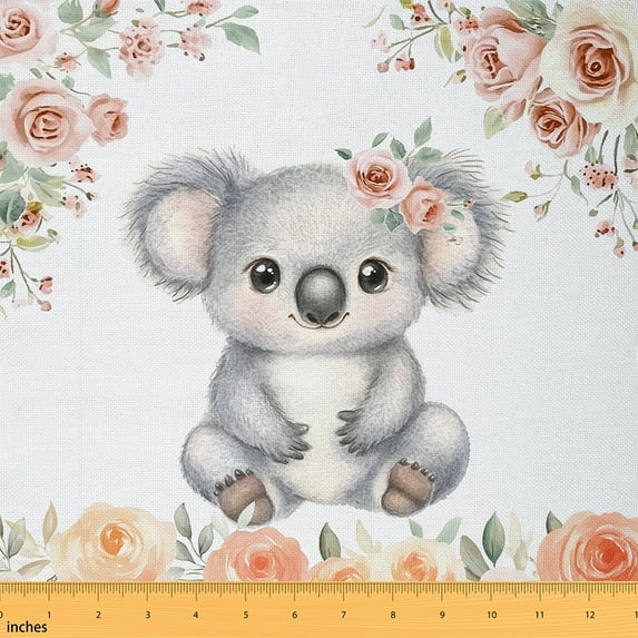 Feelyou Cartoon Koala Fabric by the Yard 1 Yard for Kids, Kawaii Animal Sewing Fabric, Pink Rose Floral Home Decor Fabric by the Yard, Breathable Home Decor