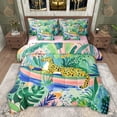 thumbnail image 1 of Feelyou Cartoon Leopard Cheetah Bedding Comforter Set 7 Pieces, Palm Leaves Botanical Full Bedding Set, Kawaii Jungle Animal Reversible Fitted Sheet Flat Sheet, Super Cozy Room Decor, 1 of 8