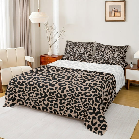 Feelyou Cartoon Leopard Print Queen Sheet Sets, Cheetah Animal Flat Sheet, Teens Kids Boys Girls Queen Fitted Sheet, Luxury Bedroom Decor, 4-Piece