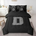 thumbnail image 1 of Feelyou Cartoon Letter D Bedding Comforter Set 7pcs for Kid, Buffalo Monogrammed Queen Bedding Sets, Square Geometric Reversible Queen Sheet Sets, Luxury Bedroom Decor, 1 of 7