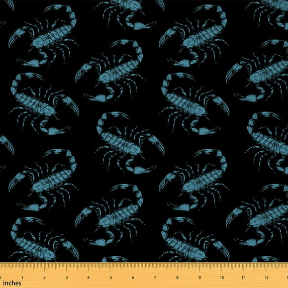 Feelyou Cartoon Lobster Print Fabric by the Yard 1 Yard for Boys, Black Teal Room Decor Fabric by the Yard, Marine Sealife Animal Fabric for Sewing, Ultra Soft Home Decor