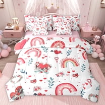 Feelyou Cartoon Love Heart Twin Bedding Sets 7-Piece for Kids, Cute Flower Rainbow Bedding Comforter Set, Valentine's Day Theme Reversible Sheet Sets, Super Cozy Room Decor