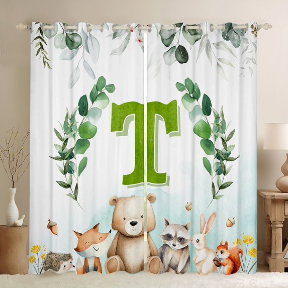 Feelyou Cartoon Monogrammed T Curtains Pack of 2 (42x84 Each) for Kids, Jungle Raccoon Curtains Blackout, Cute Animal Wildlife Bedroom Curtains, Window Curtains Decor
