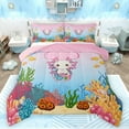 thumbnail image 1 of Feelyou Cartoon Monogrammed T Queen Comforter Set for Kid, Magic Pink Axolotl Bedding Sets, Cute Ocean Coral Reversible Bedding Comforter Set, Ultra Soft Bedroom Decor, 3 Pieces, 1 of 8
