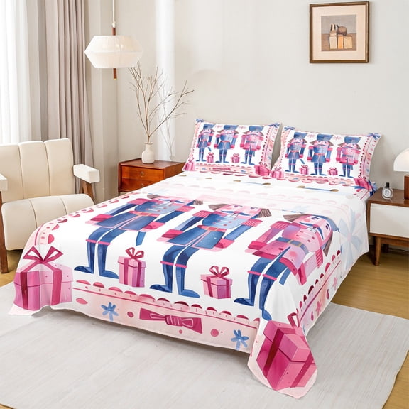 Feelyou Cartoon Nutcracker Bed Sheets, Merry Christmas King Sheets, Princess Fairy Tale Sheet Set, Lightweight Room Decor, 4pcs