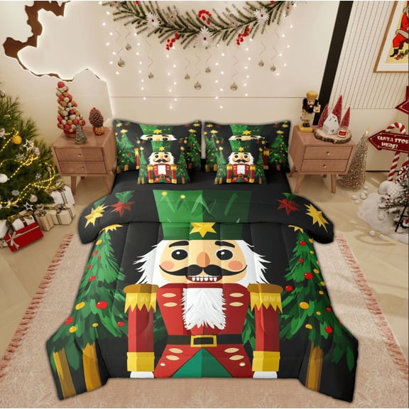 Feelyou Cartoon Nutcracker Bedding Comforter Set 7pcs, Merry Christmas Queen Bedding Sets, Princess Fairy Tale Reversible Queen Sheet Sets, Microfiber Bedroom Decor