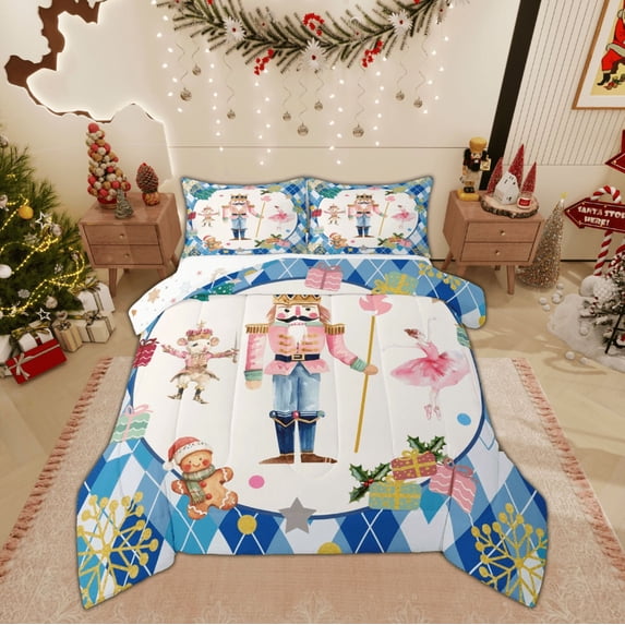 Feelyou Cartoon Nutcracker Full Size Comforter Sets, Merry Christmas Bedding Comforter Set, Princess Fairy Tale Reversible Bedding Sets, Super Cozy Room Decor, 3pcs