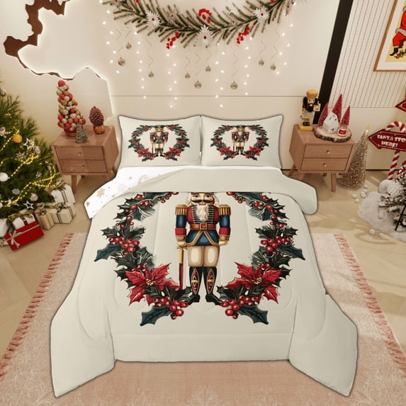 Feelyou Cartoon Nutcracker Full Size Comforter Sets, Merry Christmas Bedding Comforter Set, Princess Fairy Tale Reversible Bedding Sets, Super Cozy Room Decor, 3 Pieces