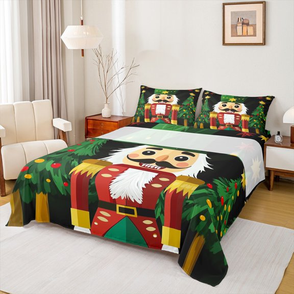 Feelyou Cartoon Nutcracker Twin Sheet Sets, Merry Christmas Twin Fitted Sheet, Princess Fairy Tale Flat Sheet, Microfiber Bedroom Decor,3-Piece