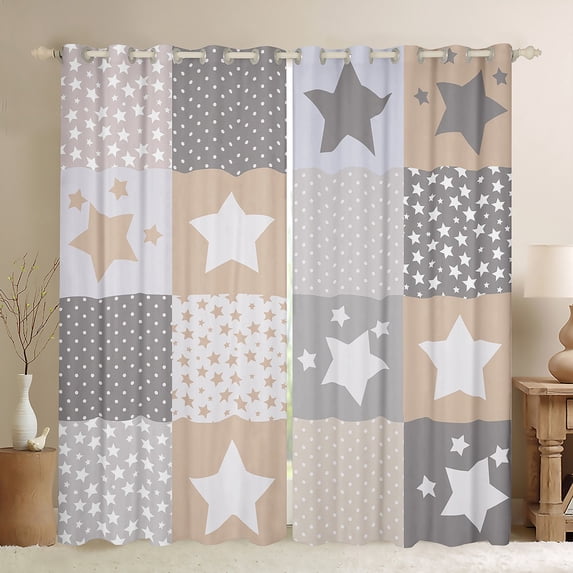 Feelyou Cartoon Orange Stars Curtains Pack of 2 (42x84 Each) for Kids, Polka Dots Patchwork Curtains Blackout, Buffalo Plaid Bedroom Curtains, Blackout Curtains Room Decor