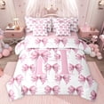 thumbnail image 1 of Feelyou Cartoon Pink Letter Bedding Comforter Set 7pcs for Teen, Bowknot Monogrammed H King Bedding Sets, Watercolor Ribbon Reversible Bed Sheets, Breathable Home Decor, 1 of 9