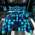 thumbnail image 1 of Feelyou Cartoon Pixelate Miner Full Size Comforter Sets, Blue Square Abstract Bedding Comforter Set, Fashion Honeycomb Reversible Bedding Sets, Breathable Home Decor, 3pcs, 1 of 8
