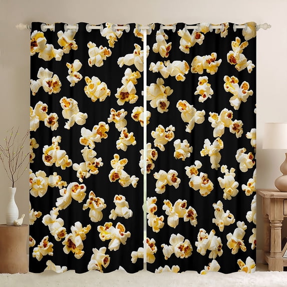 Feelyou Cartoon Popcorn Black Out Curtains for Kids, Movie Lover Curtains Pack of 2 (42x63 Each), Retro Film Cinema Bedroom Curtains, Blackout Curtains Home Decor