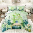 thumbnail image 1 of Feelyou Cartoon Princess Castle Queen Comforter Set, Watercolor Floral Green Bedding Sets, Teens Kids Girls Women Reversible Bedding Comforter Set, Lightweight Room Decor, 3 Pieces, 1 of 8