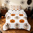 thumbnail image 1 of Feelyou Cartoon Pumpkin Twin Comforter Sets, Happy Halloween Witch Cat Bedding Set, White Orange, Halloween Reversible, 2-Piece, 1 Comforter and 2 Pillowcases, 1 of 7