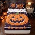 thumbnail image 1 of Feelyou Cartoon Pumpkin Zipper Full Size Comforter Sets with Fitted Sheet and 2 Pillowcases, Cute Ghost Skull Zipper Bedding Set, Dark Purple, Halloween Reversible, 4-Piece, 1 of 7