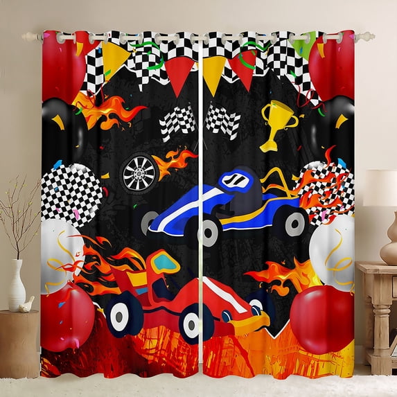 Feelyou Cartoon Race Car Curtains Pack of 2 (42x84 Each) for Teens, Automobile Sport Curtains Blackout, Happy Birthday Party Bedroom Curtains, Curtains and Drapes Decor
