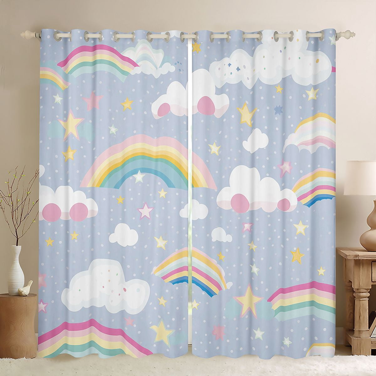 Feelyou Cartoon Rainbow Cloud Curtains Pack of 2 (42x84 Each), Kawaii ...