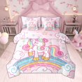 thumbnail image 1 of Feelyou Cartoon Rainbow Unicorn Twin Bedding Sets 7pcs for Kids, Stars Clouds Girl Bedding Comforter Set, Psychedelic Galaxy Sheet Sets, Pink, 1 of 8