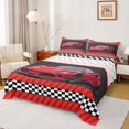 thumbnail image 1 of Feelyou Cartoon Red Automobile Queen Sheet Sets, Speed Sports Lover Flat Sheet, Checkered Square Plaid Queen Fitted Sheet, Lightweight Room Decor, 4-Piece, 1 of 7