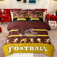 thumbnail image 1 of Feelyou Cartoon Rugby Athlete Twin Bedding Sets 7-Piece, Brown Gold Stripe Line Bedding Comforter Set, Est Sleep Sports Soccer Reversible Sheet Sets, Lightweight Room Decor, 1 of 8