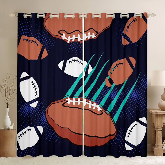 Feelyou Cartoon Rugby Boys Blackout Curtains Set of 2 (52x84 Each), Art Graffiti Lines Window Curtains, Video Football Game Curtains and Drapes, Living Room Curtains Decor