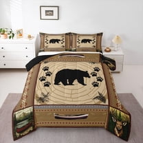 Feelyou Cartoon Rustic Bear Twin Comforter Sets, Adventure Camping Bedding Set, 2-Piece