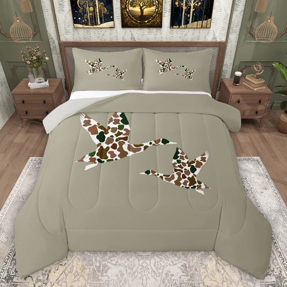 Feelyou Cartoon Rustic Duck Queen Comforter Set, Camo Abstract Bedding Comforter Set, 3pcs