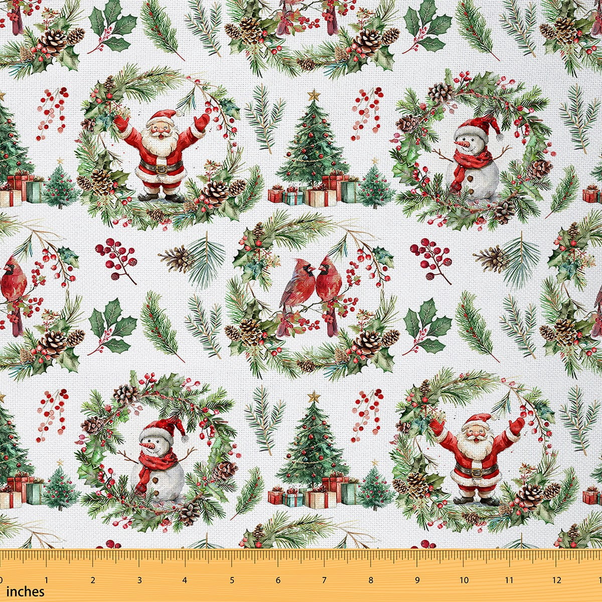 Feelyou Cartoon Santa Claus Fabric by the Yard 2 Yards for Teen, Snowman Bird Home Decor Fabric by the Yard, Merry Christmas Gift Sewing Fabric, Ultra Soft Home Decor