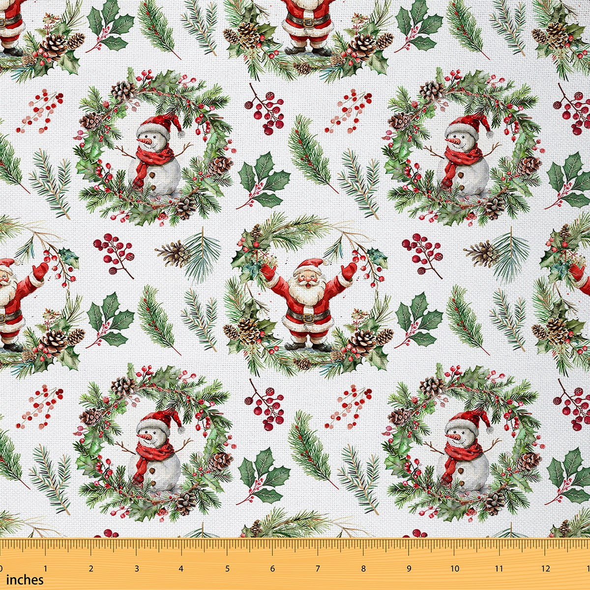 Feelyou Cartoon Santa Claus Fabric by the Yard 3 Yards, Christmas Snowman Room Decor Fabric by the Yard, Happy New Year Fabric for Sewing, Breathable Home Decor