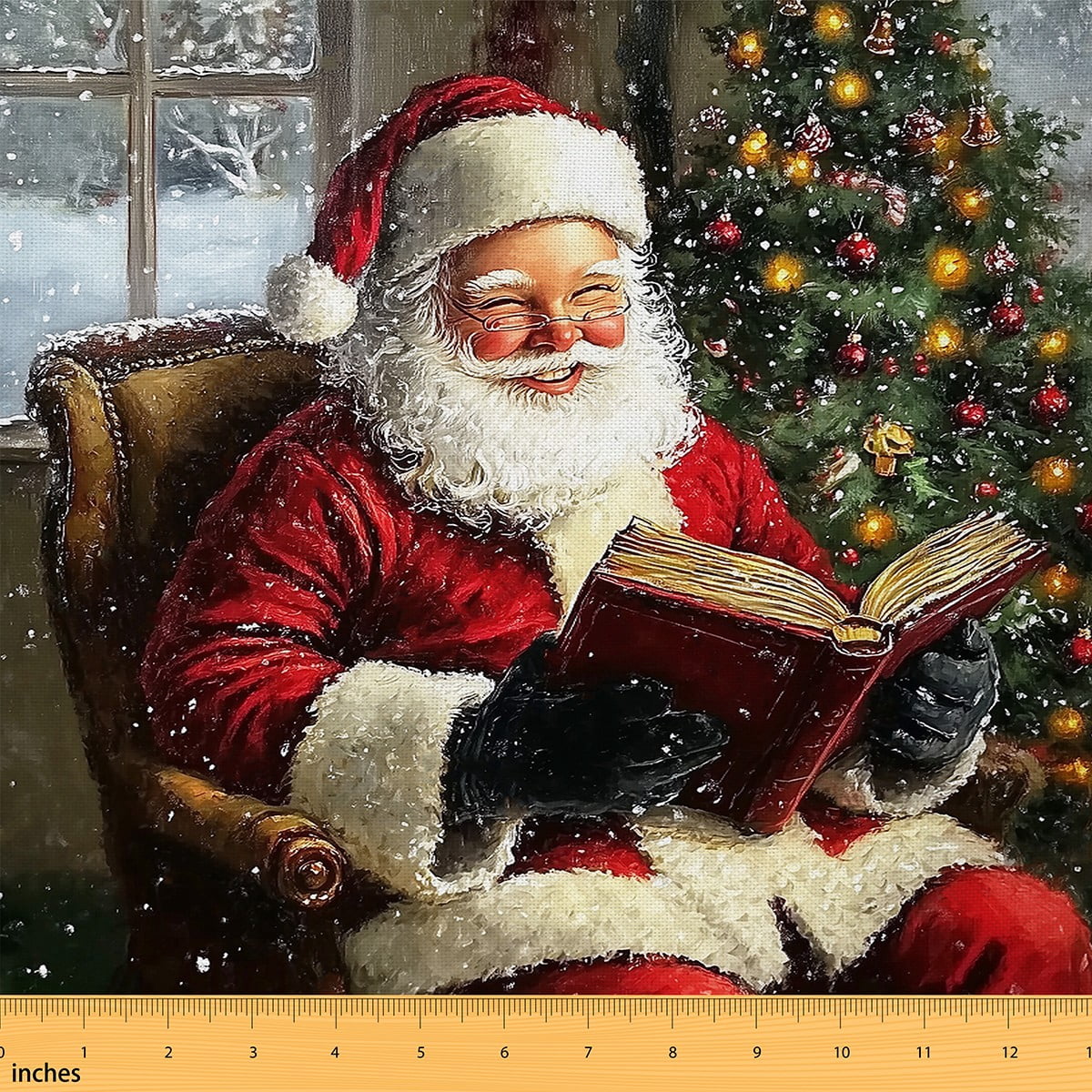 Feelyou Cartoon Santa Claus Fabric by the Yard 3 Yards, Winter Rustic Cabin Sewing Fabric, Teens Merry Christmas Home Decor Fabric by the Yard, Breathable Home Decor