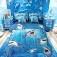 thumbnail image 1 of Feelyou Cartoon Sea Shark Bedding Comforter Set for Men Boys, Underwater Wildlife Full Bedding Set, Blue, Blue Reversible, 7-Piece, 1 of 7